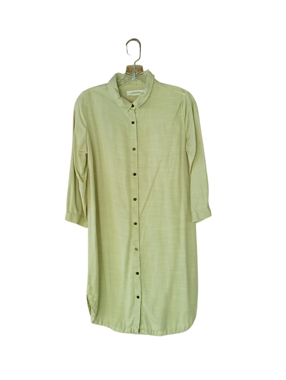 Zara Woman Light Green 3/4 Sleeve Midi Lyocell Shirt Dress Large